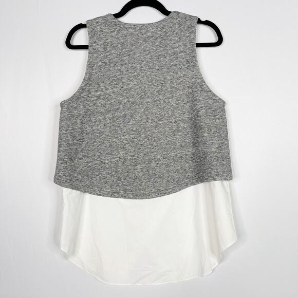 Derek Lam 10 Crosby Large L Gray White Wool Cotton Tiered Layered Tank Top Split - Picture 2 of 9